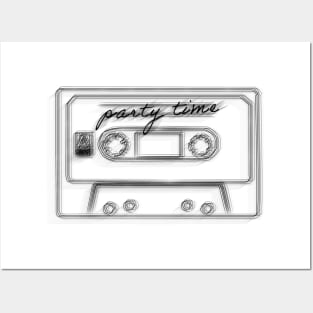 "Party Time"  Minimalist Casette Drawing Posters and Art